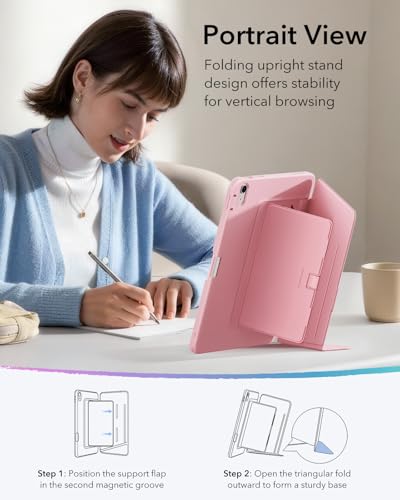 Image of ESR for iPad (A16) 11th Generation Cover, iPad 11th /10th Gen Cover (2025 /2022), Vertical Stand Case, Multi Stand Angles, Ultra-Stable Case with Pencil Holder, Flip Series, Pink