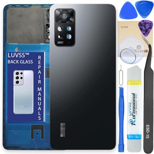 LUVSS Back Glass Cover Replacement Compitable for Xiaomi Redmi Note 11 Pro 5G Rear Cover + Camera Lens + Repair Manual DIY Tools Kit (Black)