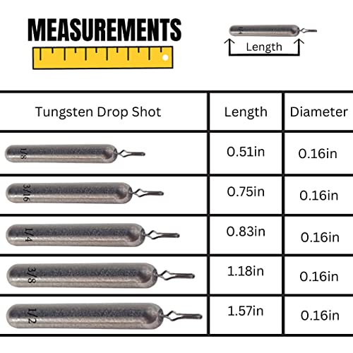 Reaction Tackle Tungsten Drop Shot (Silver, Skinny, 1/8) #TOP3