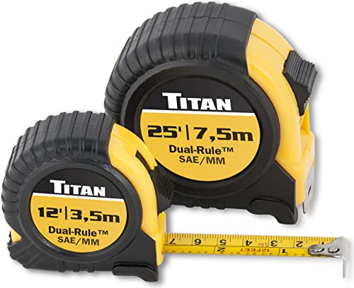 Titan 10903 Tape Measure with Easy-Read Standard Markings and Durable Case, 2-Piece Set, 12-Foot and 25-Foot by Titan - Used condition - US$8.37