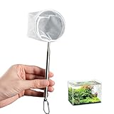 Tmboryuu Red de pesca extensible para acuarios con mango antideslizante, resistente para limpieza de tanques, red de pesca de acero inoxidable
