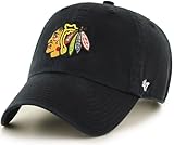 47 NHL Team Color Alternate Primary Logo Clean Up Adjustable Cap Dad Hat, Adult One Size Fits All - Chicago Blackhawks Black