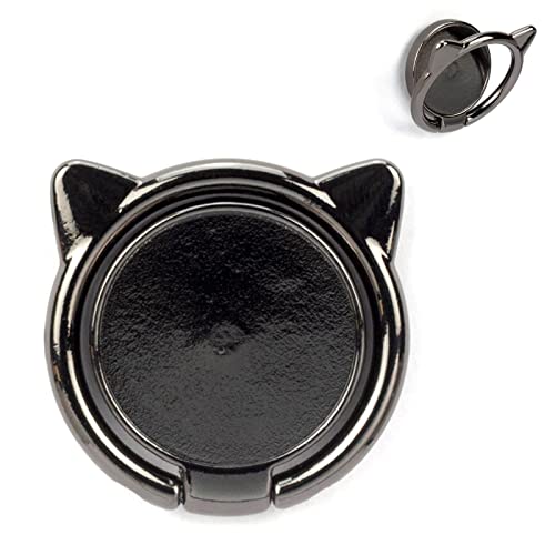 [2 Pack] Cat Ears Glossy FinishCell Phone Ring Holder Stand, 360 Degree Rotation Finger Ring Kickstand with Polished Metal Phone Grip for Magnetic Car Mount, Smartphone Accessories（Black）