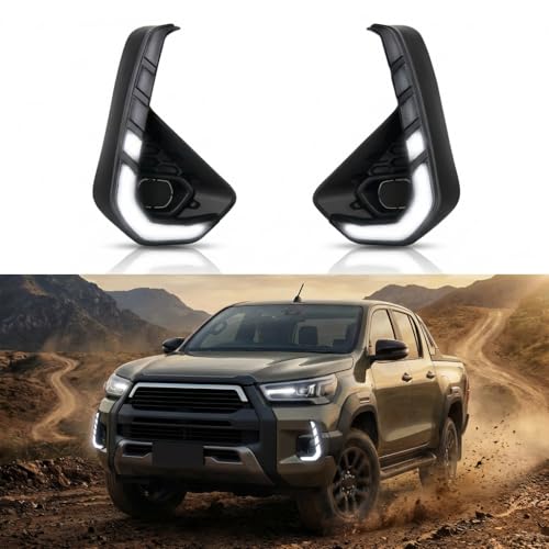 Driving Fog Spot Lights fit for 2024 2025 Toyota Hilux Revo Accessories with LED White DRL Daytime Running Lights/Amber Sequential Turn Signal