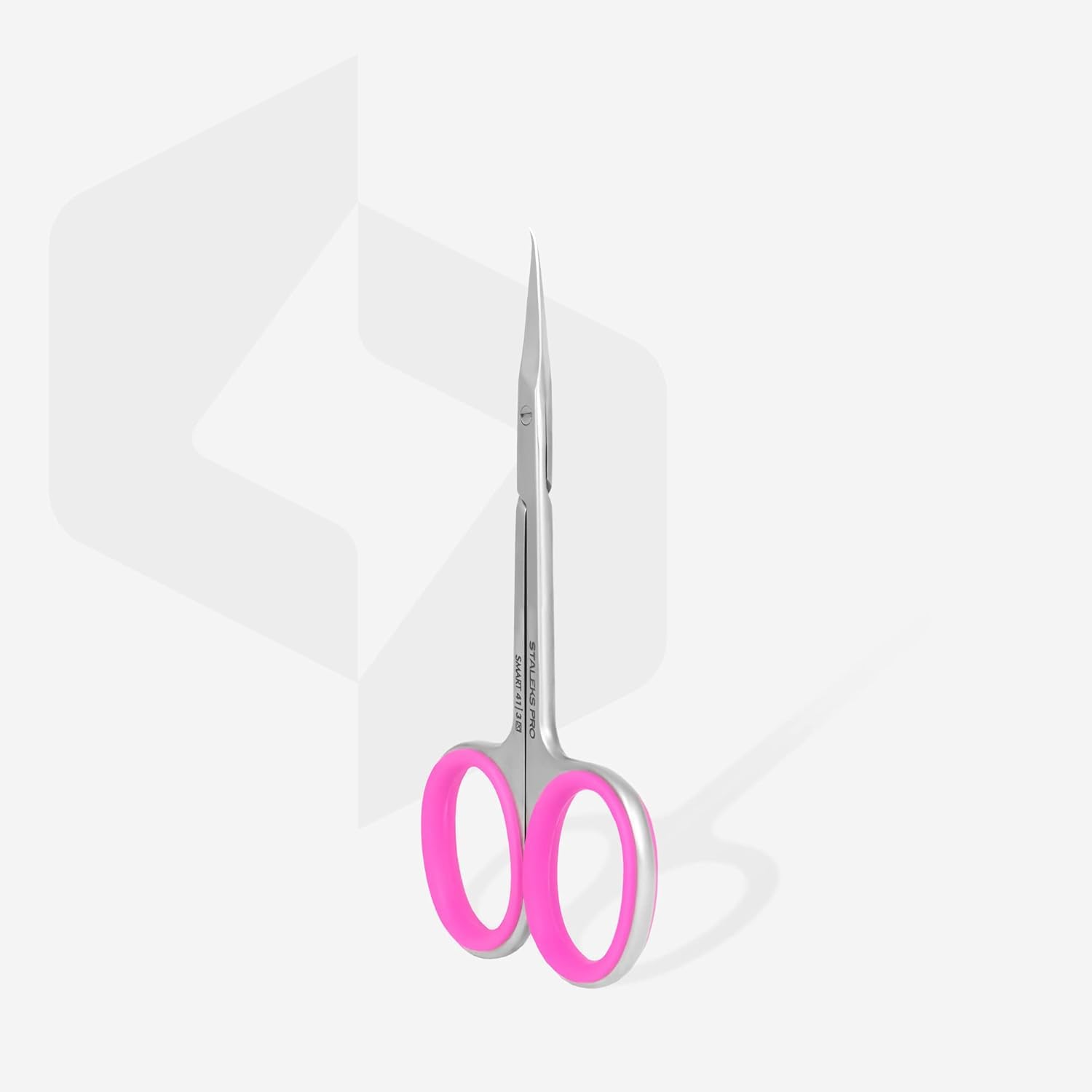 STALEKS PRO Tijera profesional para cutículas con punta de gancho. Anillos ergonómicos con siliconas desmontables. Acero inoxidable. Smart SS-41/3