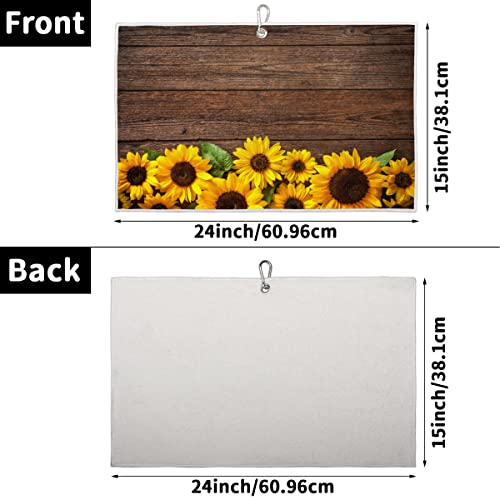 Budxapjw Sunflower Golf Towel Vintage Wooden Board Microfiber Golf Towel 15" X 24" With Carabiner Clip Golf Towel For Men And Women Golf Bags Golf Accessories Great Gift For Golf Fan #TOP2