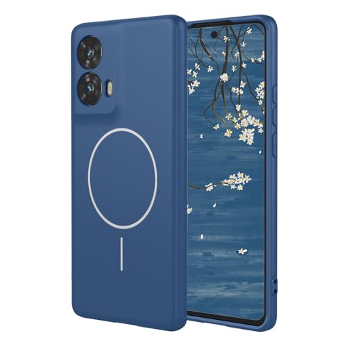 YUECXIN Cover Magnetica per Motorola Moto G85 5G Compatibile con MagSafe, Custodia Silicone Liquido Fodera in Microfibra, Ultra Sottile Antiurto Soft TPU Case. Blu