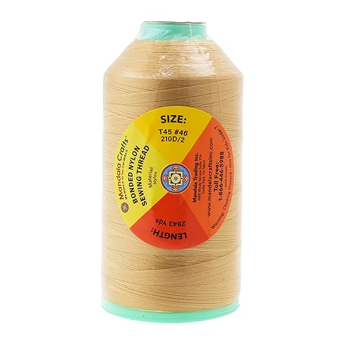Mandala Crafts Size 46 210D T45 Bonded Nylon Thread - Tan 2843 YDs Tex 45 Heavy Duty Sewing Threads for Leather, Jeans, Weaving, Outdoor Marine Upholstery - Thumbnail 3