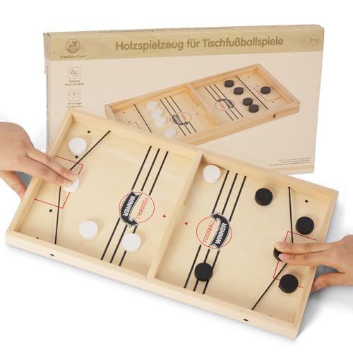 WOODENFUN 16 in Fast Sling Puck Game,Wooden Hockey Super Foosball Table,Desktop Battle Parent-Child Interaction Winner Slingshot Game,Adults and Kids Family Toys