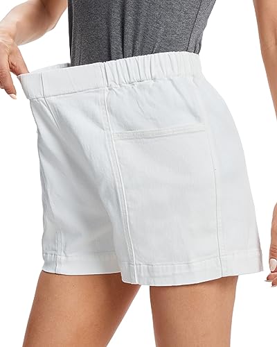 Fuinloth Women's Faux Denim Shorts, Elastic Wasit Mid Rise Loose Fit with 2 Front Pockets, Stretchy Jeans Short Pants3