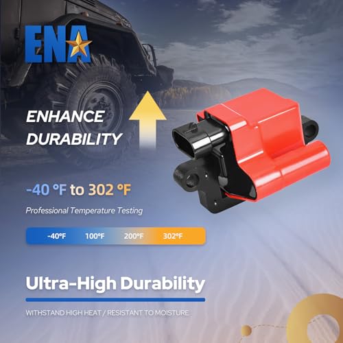 image for ENA Set of 8 Square Red Ignition Coil Pack and Wire Set Compatible wit