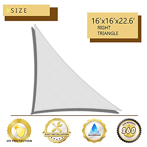 Coarbor Waterproof Sunshine Block 16'X16'X23' Right Triangle Light Grey Sun Shade Sail Canopy Triangle 180 Gsm Polyester For Pergola Carport Awning Patio Yard- Customized #TOP1