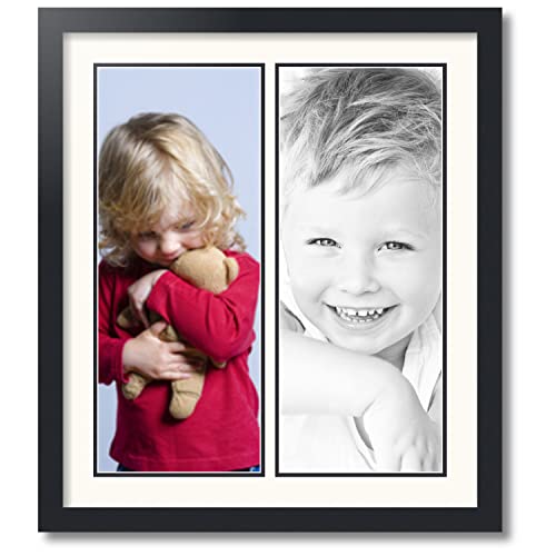 ArtToFrames Collage Photo Frame Double Mat with 2-8x20 inch Openings with Black Frame and White Top Mat