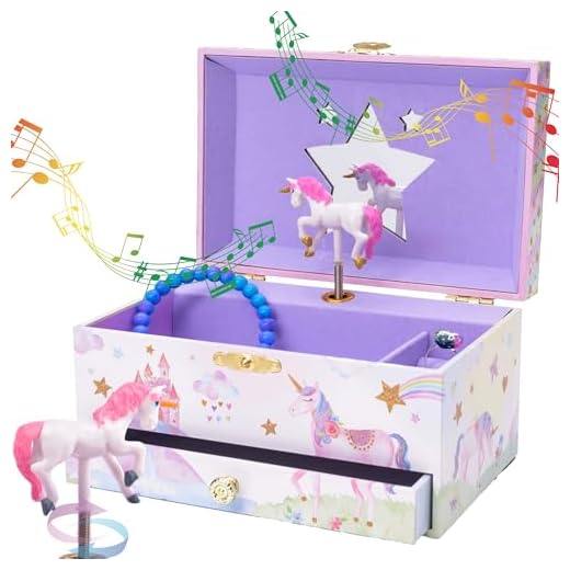 Jewelkeeper - Caja Musical para Joyas para Niñas, con Unicornio Arco Iris y Estrellas de Lentejuelas, con Cajón Extraíble - Melodía The Unicorn