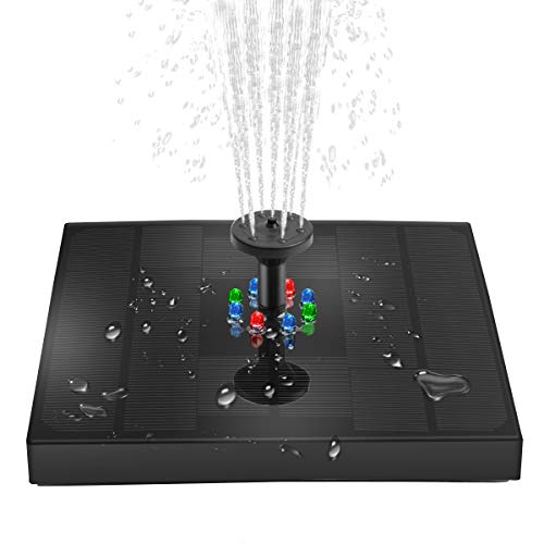 Solar Fountain Pump with LED Color Lights, 5V 4W Water Pump Fountain with 1200mAh Battery Backup, Upgraded 4-in-1 Nozzle for Bird Bath, Fish Tank, Pond Garden Decoration