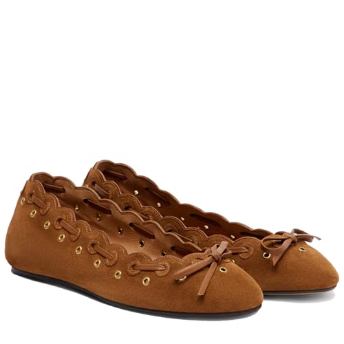 Ballet Flats for Women Slip on Round Toe Suede Loafers with Bowknot Strap Comfort Party Dressy Shoes