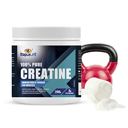 Maplelife Nutrition - Creatine Monohydrate Powder 200g - 100% Pure Muscle Growth Formula – Muscle Growth & Mass – Strength – Muscle Recovery – Cognitive Function – Reduce Damage and Inflammation – Improve Performance – No Artificial Ingredients – 200g 40Servings