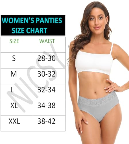 Image of NICSY Womens Underwear Cotton Bikini Panties Lace Soft Hipster Panty Ladies Stretch Full Girls Briefs (Multicolor)