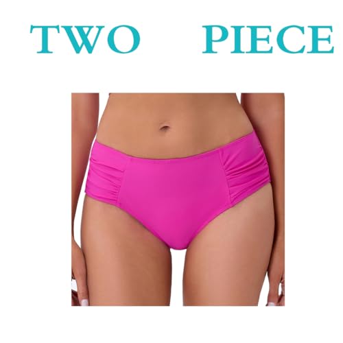 Image of Mid Rise Full Coverage Bikini Bottoms for Women Ruched Bathing Suit Bottoms | Swim Bottoms, Tummy Control, Mid Waisted, Swimsuit, Cute, Retro, Brazilian, Hipster, Tankini Bottoms, Swimwear, Beach, Pool