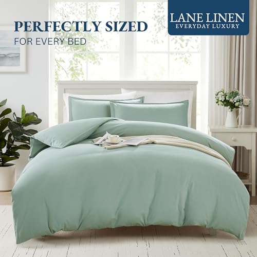 Image of 100% Organic Cotton Duvet Cover Set - Double Size, Cool Blue 3-Piece Bedding Set, Soft Breathable Fabric, 1 Duvet Cover 200 x 200 cm with Button Closure and 2 Pillow Shams - Comforter Not Included