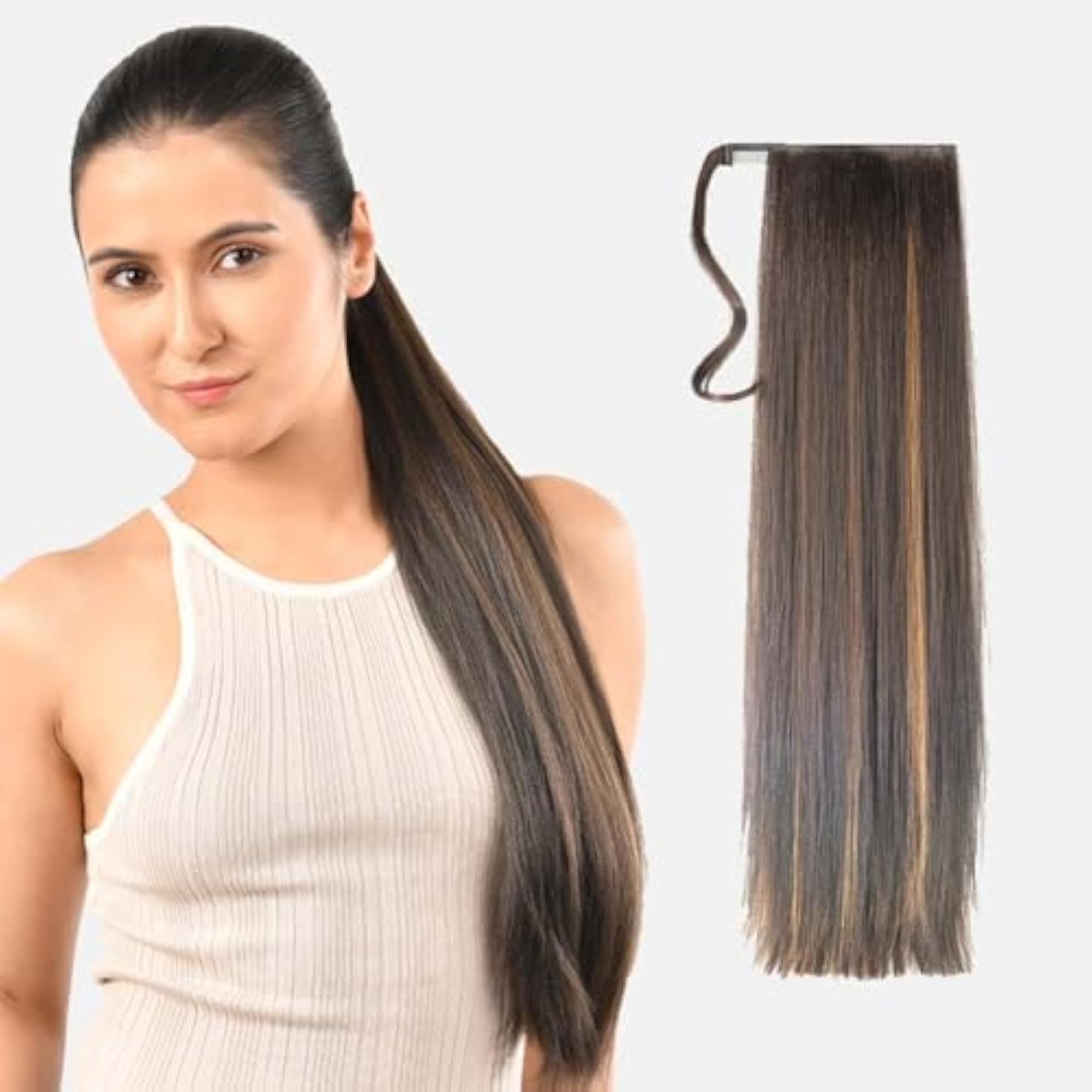 JustClipIt Lara Long Straight Ponytail Hair Extension, Highlight Gold