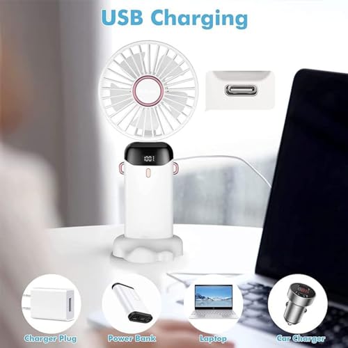 Image of Handheld Fan, USB Rechargeable Mini Portable Fan, Small 5 Speed Pocket Fan with Lanyard and Base, Built-in 4200mAh Battery Desk Fan