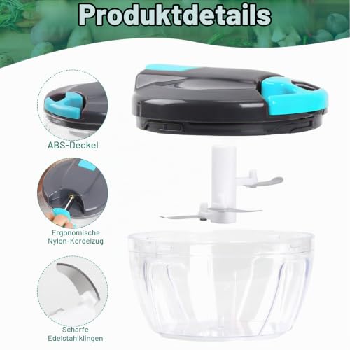 Foto von Zwiebelschneider 520 ml, 3 Edelstahlklingen, Mixer, Scheibe, Kunststoff, Zwiebelschneider, Vorbereitung von Lebensmitteln
