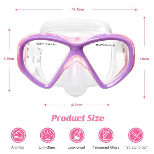Image of Kids Swim Goggles Snorkel Diving Mask for Boys Girls Ages 5-15, Two-Color Anti-Fog Swimming Goggles with Nose Cover