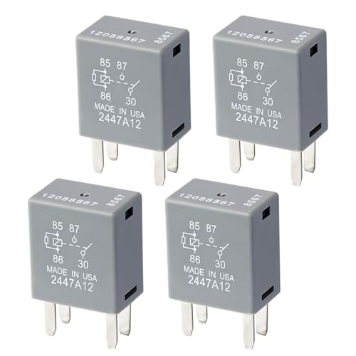 4 Pcs 12088567 8567 Automotive Relay - 12VDC 30A 4-Pin, High-Performance Automotive Relay 12088567 Fit for Buick, Cadillac, Chevrolet, GMC - OEM Replacement for ECM, Ignition, Horn & More