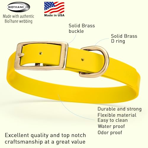Image of Viper Biothane Heavy Duty Waterproof Dog Collar Strong Coated Nylon Webbing w /Solid Brass Hardware Odor-Proof for Easy Care to Clean High Performance Fits Small Medium or Large Dogs, Lemon Yellow