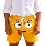 Kids Swim Trunks Boys Girls Beach Shorts Funny Expression Print Novelty Face Summer Board Shorts with Pockets Orange