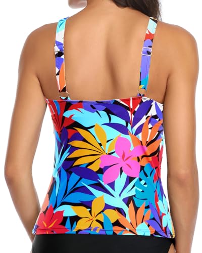 Image of Ruffle V Neck Tankini Top Only Women Tummy Control Swimsuit Tank Top | Removable cups for custom bust lift, Blend soft spandex to stretch easily