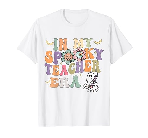 In My Spooky Teacher Era Groovy Hippie Retro Ghost Halloween T-Shirt