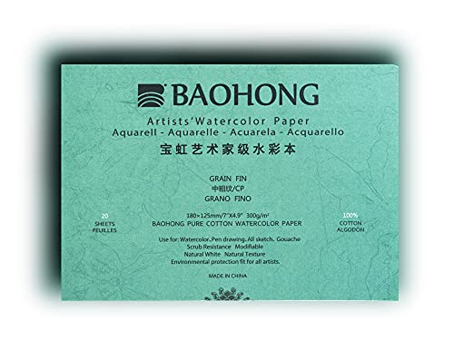 BAOHONG Artists Watercolor Paper Block (20 Sheets, glued on Four Edges), 100% Cotton, Acid-Free, 140LB/300GSM, Watercolor Art Supplies for Wet, Dry, and Mixed Media Painting (Cold Press 4.9"X7") (B08NXZSQ7L) Amazon Price History, Amazon Price Tracker
