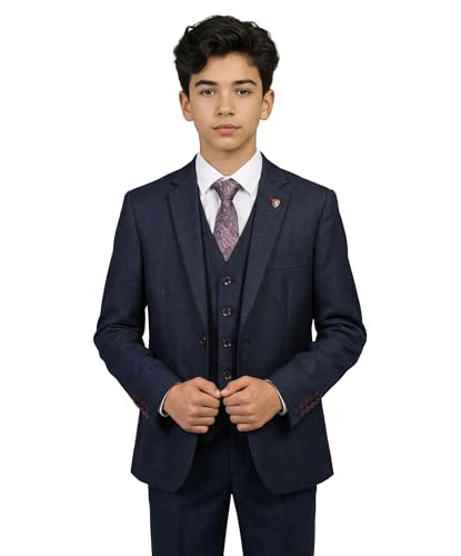 Costume bleu marine garçon haut de gamme au tissage texturé raffiné