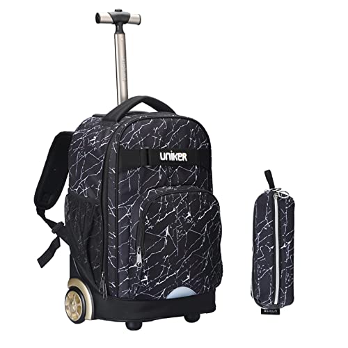UNIKER Rolling Backpacks Two Wheels,Trolley School Bag with Pencil Case,Carry-on Luggage,Suitcase for Men,Rolling Backpack Set Black Roller Bookbag