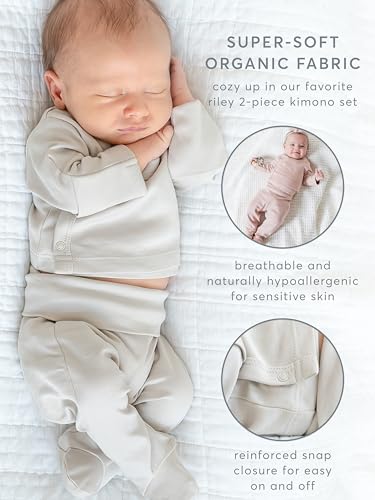 Colored Organics - Newborn Kimono Wrap Top and Footed Pant Set - Organic Cotton Infant Layette Clothing Set3