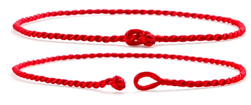 PURPLE WHALE Handmade Red String Bracelet, Rope Anklet for Women, Men, Loop Closure, Friendship Band, Minimalist, Protection, Wealth, Handmade Jewelry Gift, Red, 9.5 Inches, 2 Pieces