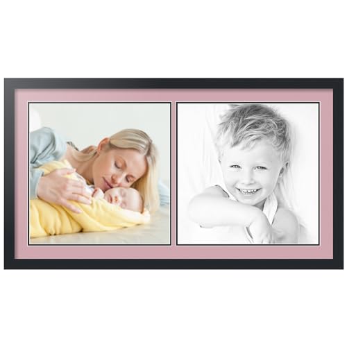 ArtToFrames Collage Photo Frame Double Mat with 2-16x16 Openings with Satin Black Frame and Seashell mat.