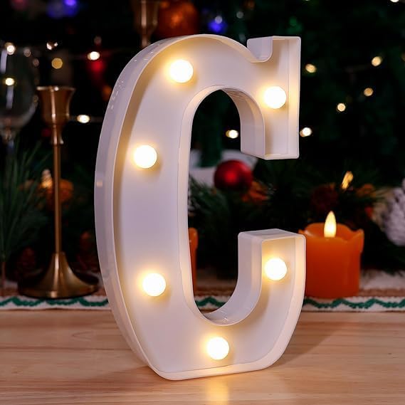LED Marquee Letter Lights, Light Up Silver Letters Glitter Alphabet Letter Sign Battery Powered for Night Light Birthday Party (C)