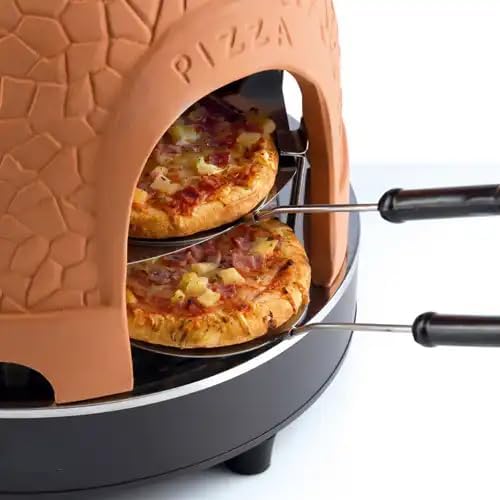 Miniatura 6 de Horno eléctrico de pizza para compartir pizza con cúpula de terracota, mini horno de pizza redondo para pizza, fiesta, fiesta en casa, 1150 W (horno