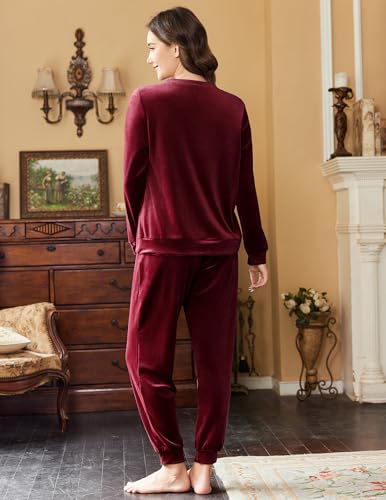 Ekouaer Womens Pajamas Sets Long Sleeve Soft Sleepwear 2 Piece Velvet Pjs Lounge Sets with Pockets