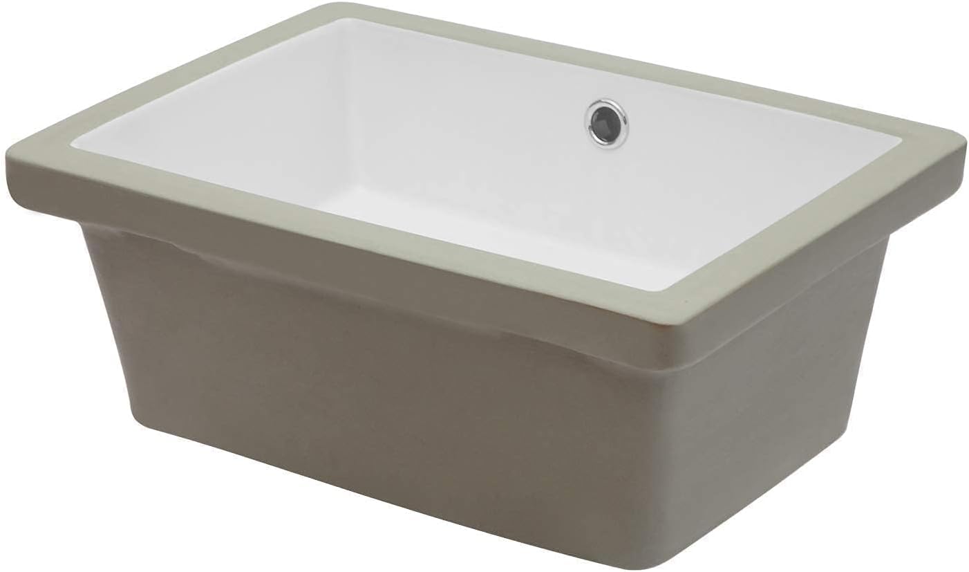 17 Inch Undermount Bathroom Sink 17"x12" White Rectangle Porcelain Ceramic Vanity Sink with Overflow, Under Counter Lavatory Basin
