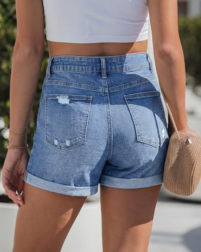 Image of GRAPENT Jean Shorts Womens High Waisted Trendy Cuffed Hem Ripped Stretchy Casual 2026 Denim Jorts Summer Shorts
