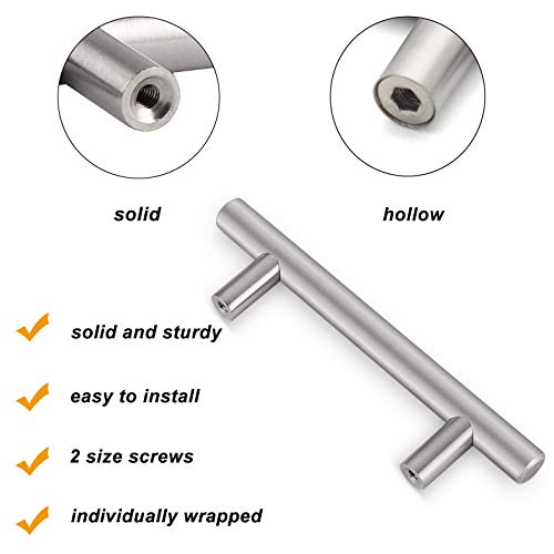 Probrico (50 Pack) Solid Stainless Steel 3-3/4" Hole Centers Kitchen Cabinet Pulls Euro Bar Pulls Brushed Nickel Drawer Dresser Cabinet Handles Furniture Cabinet Hardware,6" Overall Length #TOP4