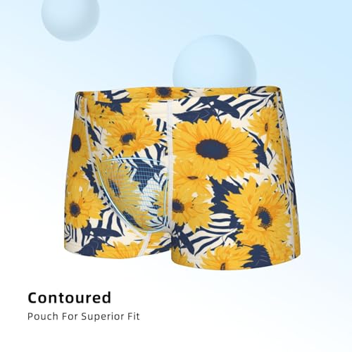 Boys' Cotton Boxer Brief Soft Underwear-Blue Striped Sunflower4