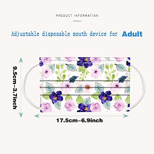 50Pcs Disposable Women Floral Face_Masks With Nose Wire, 3-Ply Breathable Adults Facemasks With 3D Designs,Anti-Fog Facemasks For Glasses Wearers Winter Outdoor Party Holiday (Floral_D) #TOP7