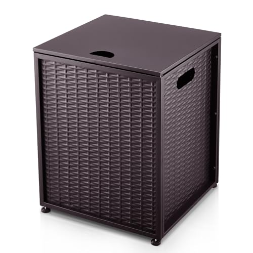 Outdoor Propane Tank Cover - 20 lbs Tank Side Table with Storage, Dual Function for Gas Fire Pit, Grill, Griddle & Stoves, Brown