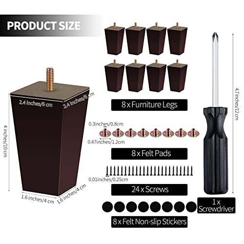 TURSTIN Set of 8 Furniture Legs 4 Inch Square Solid Wood Couch Legs Replacement Sofa Legs Mid Century Furniture Feet for Armchair Bed Dresser Cabinet Include Installation Hardware, Brown by TURSTIN - Image 2