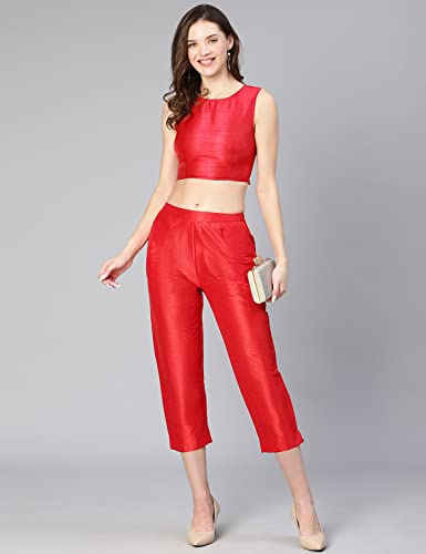 Image of oxolloxo Women Soild Dupion Silk Elasticated Pant